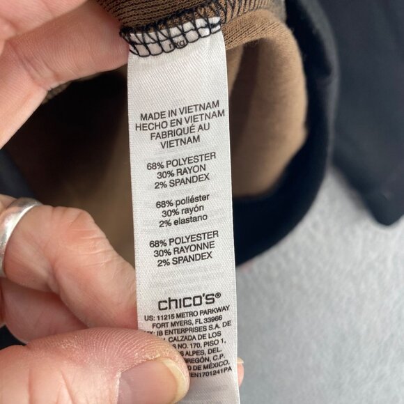 Chicos Top Womens 3 US Extra large Black Weekends Two Tone Crisscross Neck Knit - Picture 7 of 11